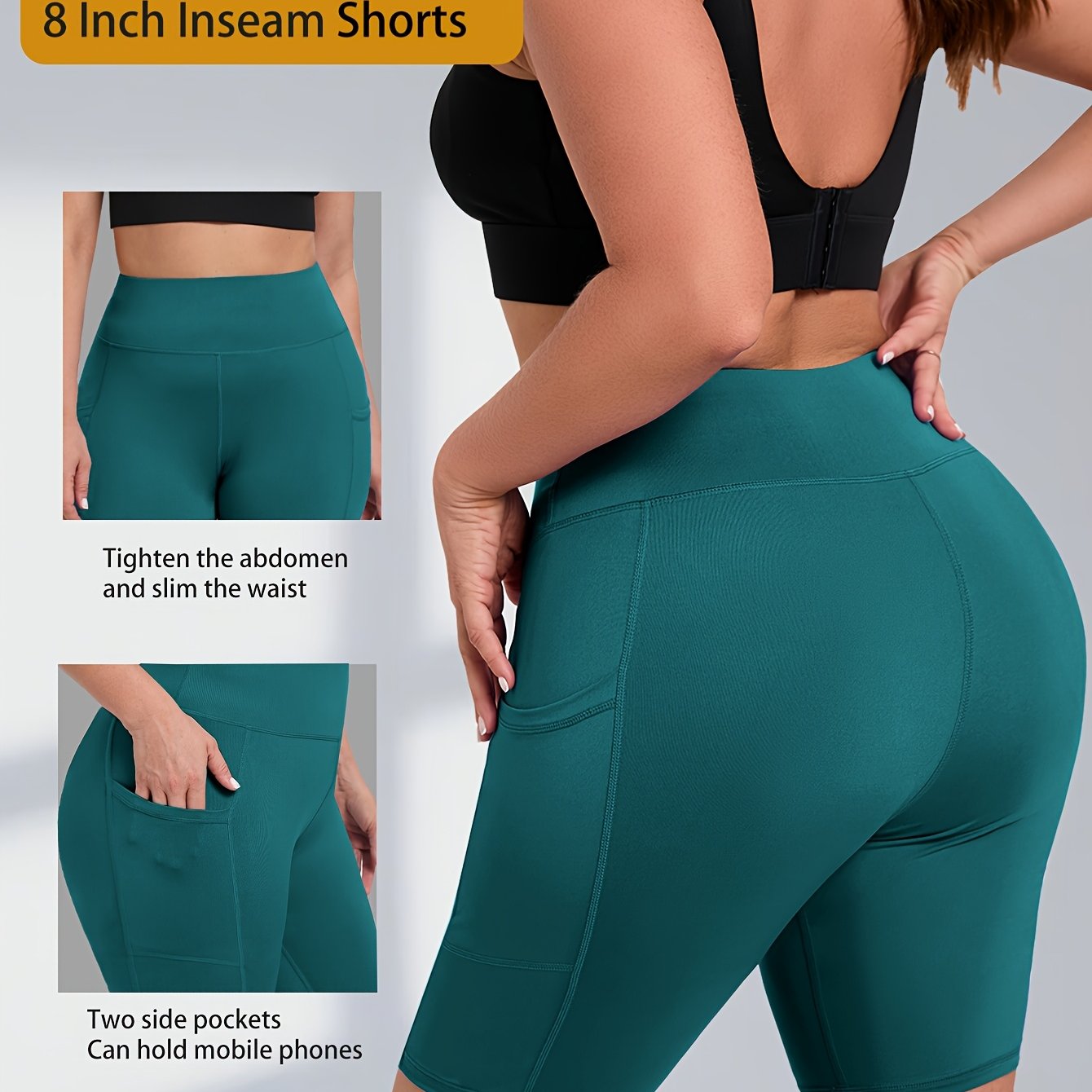 Plus Size High-Waisted Yoga Shorts Breathable Workout Leggings with Pockets