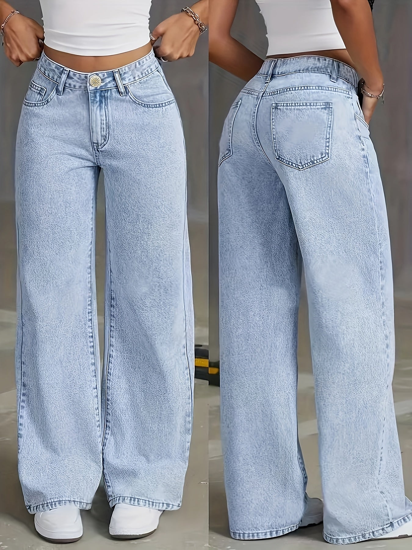 Women's High Waisted Stretch Denim Jeans Raw Hem Casual Loose Fit