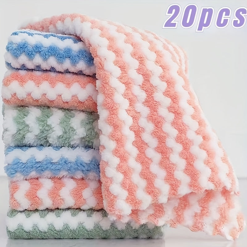 20pcs Coral Fleece Dish Cloths Non-Greasy Non-Shedding Kitchen Cleaning Pads Household Cleaning Cloths