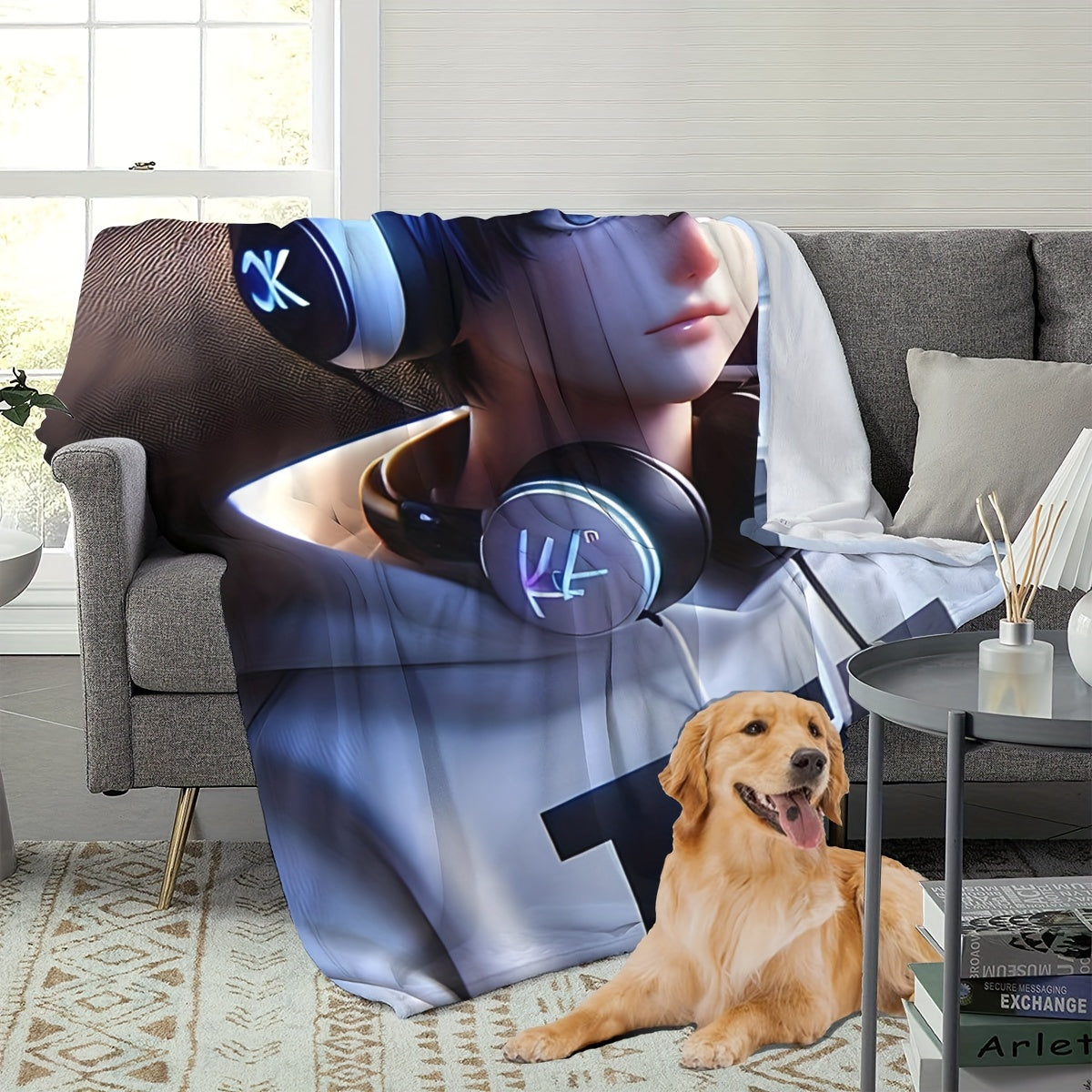Music Melody Throw Blanket Digital Print Polyester Lightweight Cozy for Bedroom Sofa Car Travel