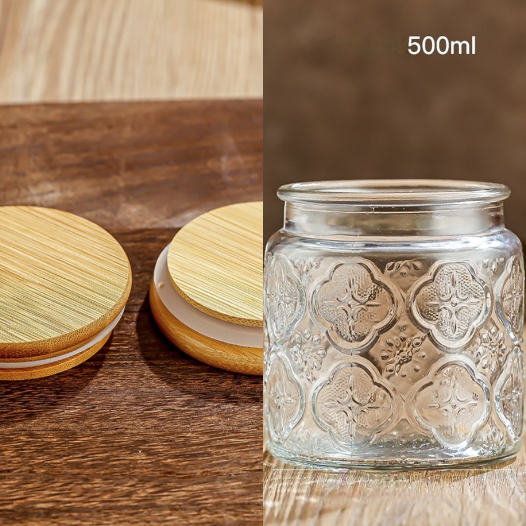 Tarro de almacenamiento de vidrio con tapa de bambú para té, café, azúcar, galletas, hermético