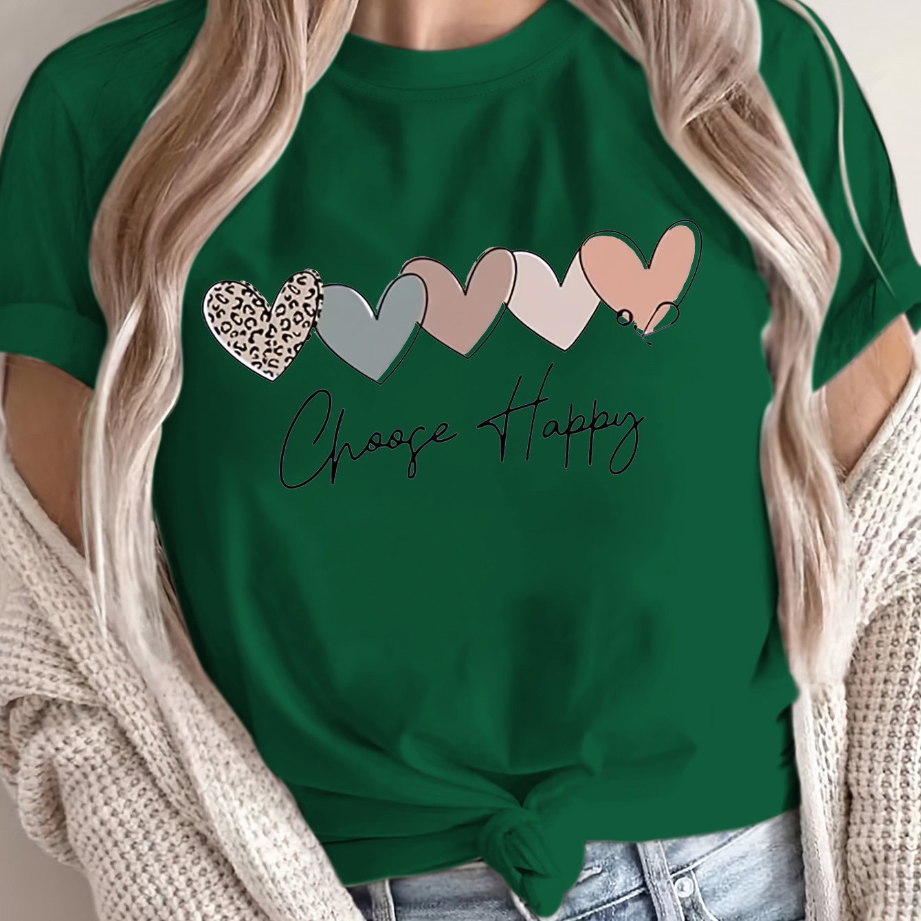 Plus Size Heart Letter Print T-Shirt Casual Short Sleeve Top for Spring and Summer