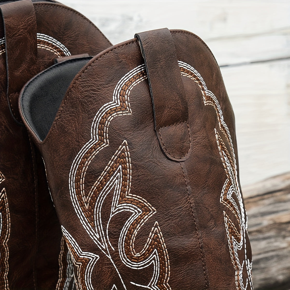 Women's Western Embroidered Faux Leather Cowboy Boots Square Toe Slip-On All-Season