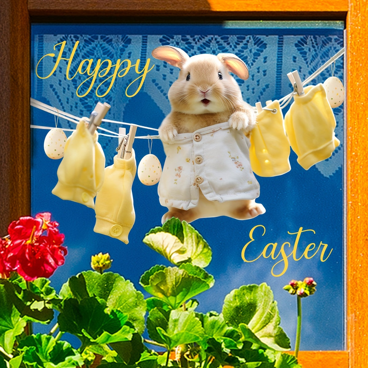 Easter Bunny Window Cling Reusable Double-Sided Electrostatic Glass Decal