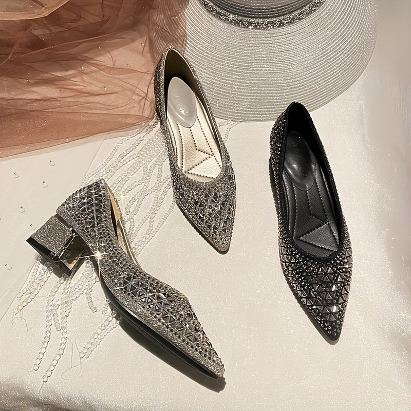 Women Sequin Vintage Style Mary Jane Pumps Mid Heel Rubber Sole