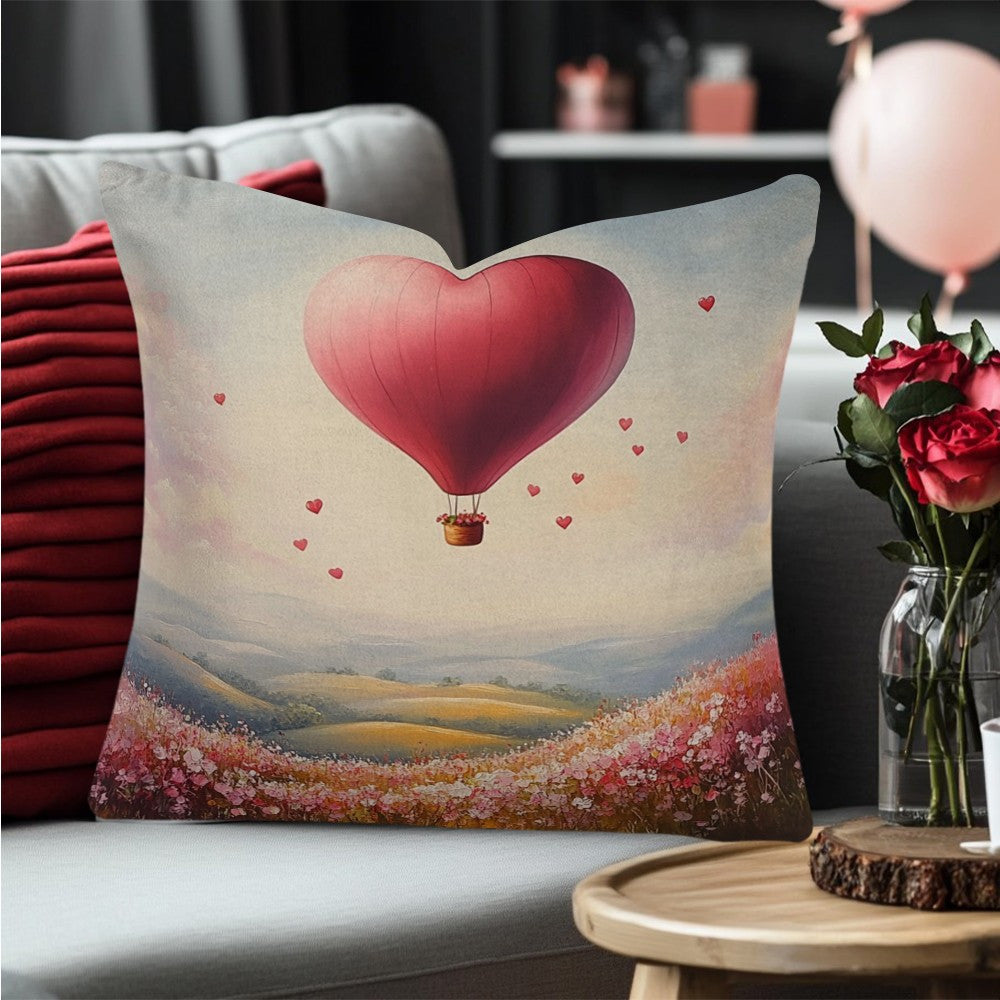 Heart-Shaped Balloon Design Square Cushion Cover 45.72cm Polyester Washable