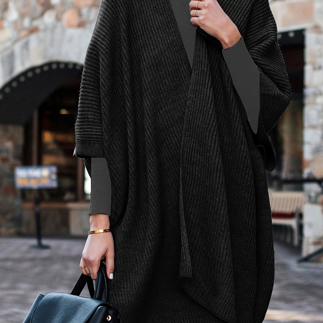 Plus Size Women's Long Sleeve Cardigan Open Front Sweater Black