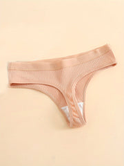 Women's Seamless Cotton Thongs 6-Pack Low Waist V-String Solid Color