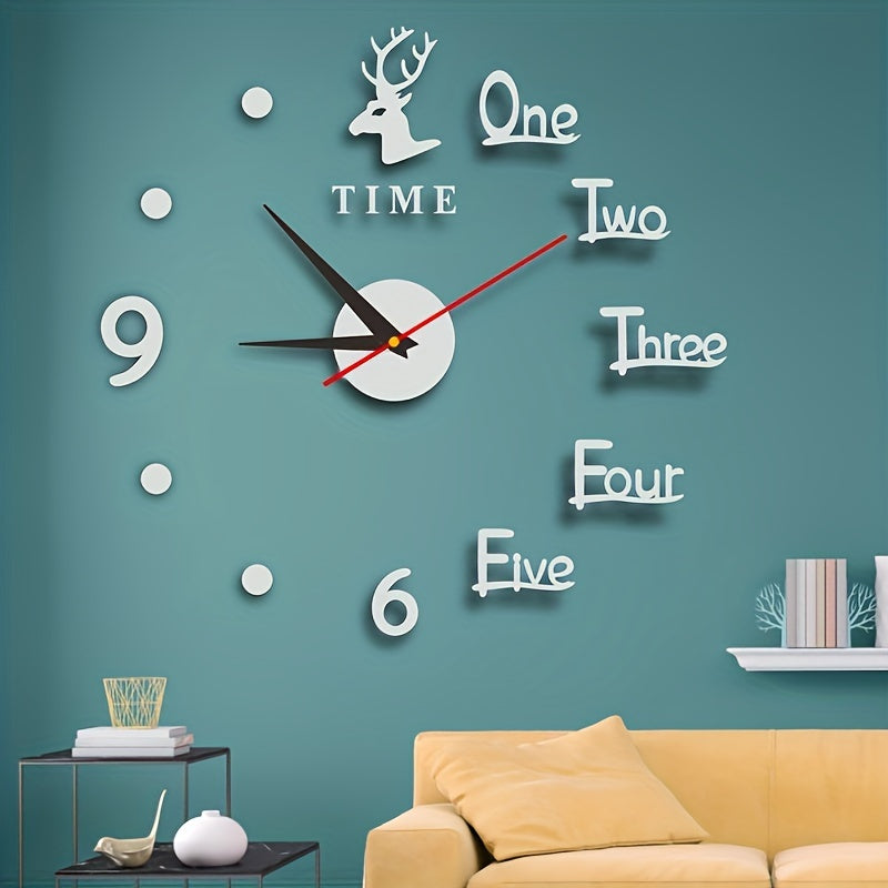 Deer Design DIY Wall Clock Modern Wooden Home Decor Large Size