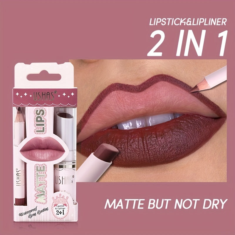 Women's Matte Liquid Lipstick and Lip Liner Set in 6 Colors Velvety Nude