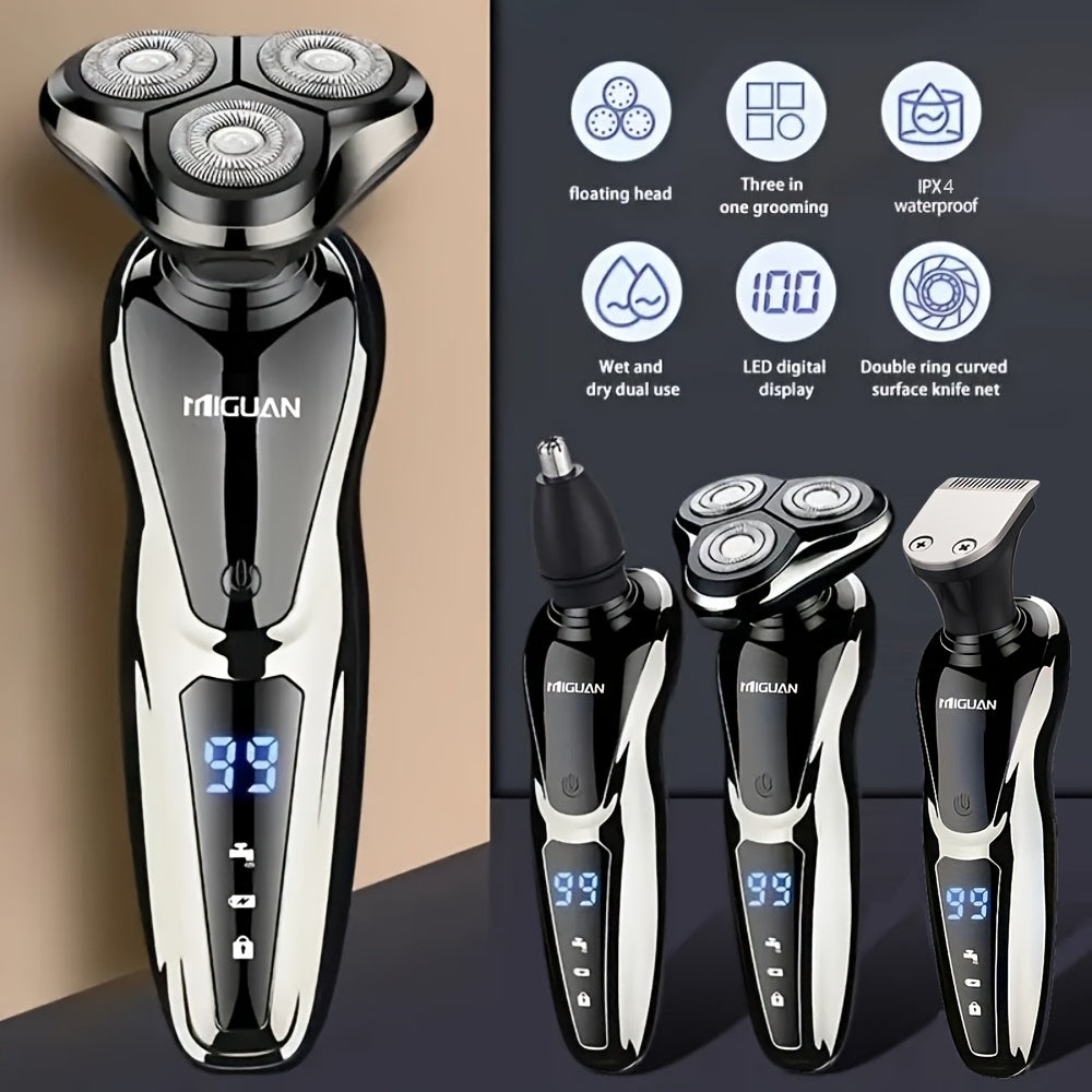 3-in-1 Electric Shaver Set for Men Nose Hair Trimmer Hair Sideburns Trimmer Rechargeable Lithium Battery LED Display Stainless Steel Blade