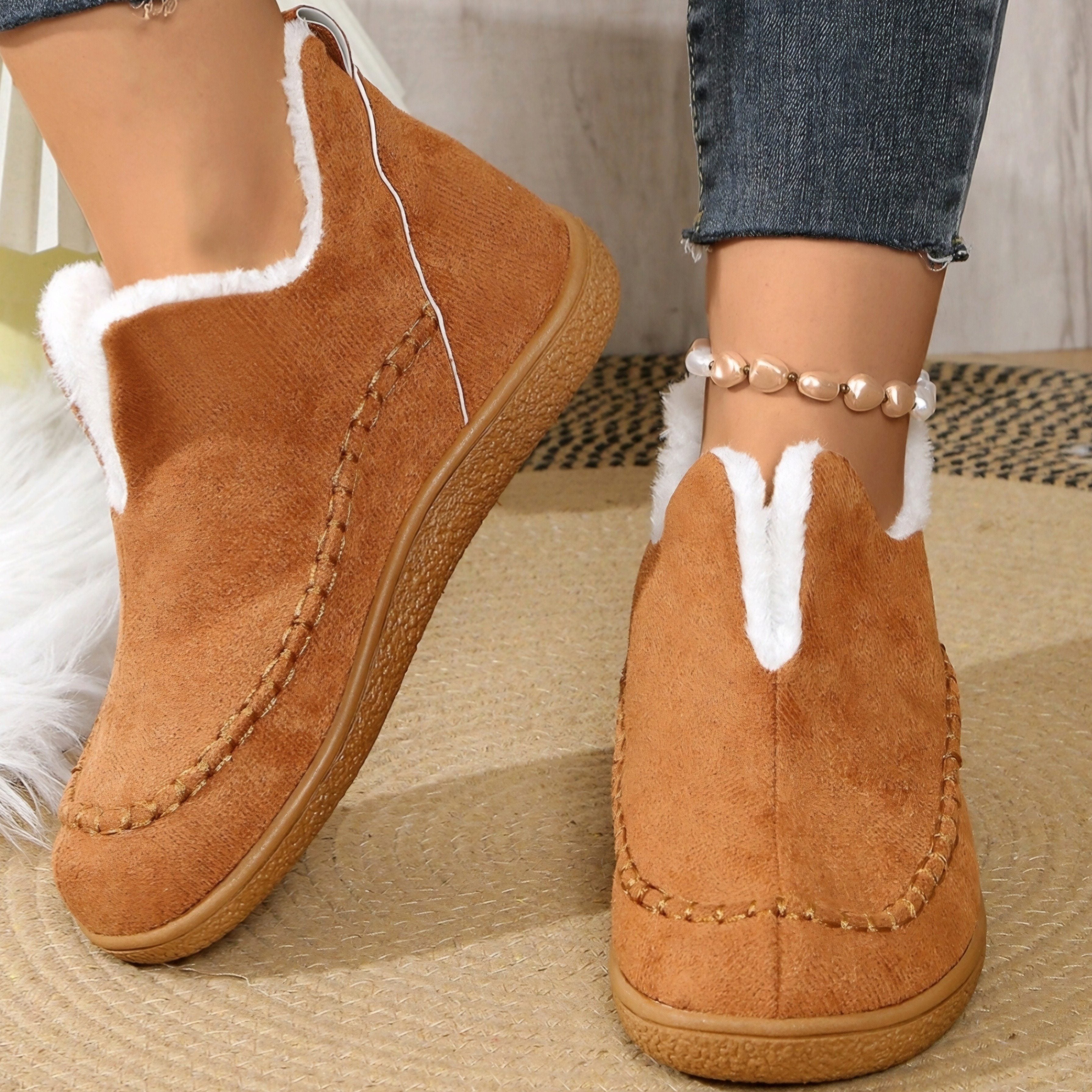Women's Winter Fleece Lined Short Boots Rubber Sole Casual Slip-On