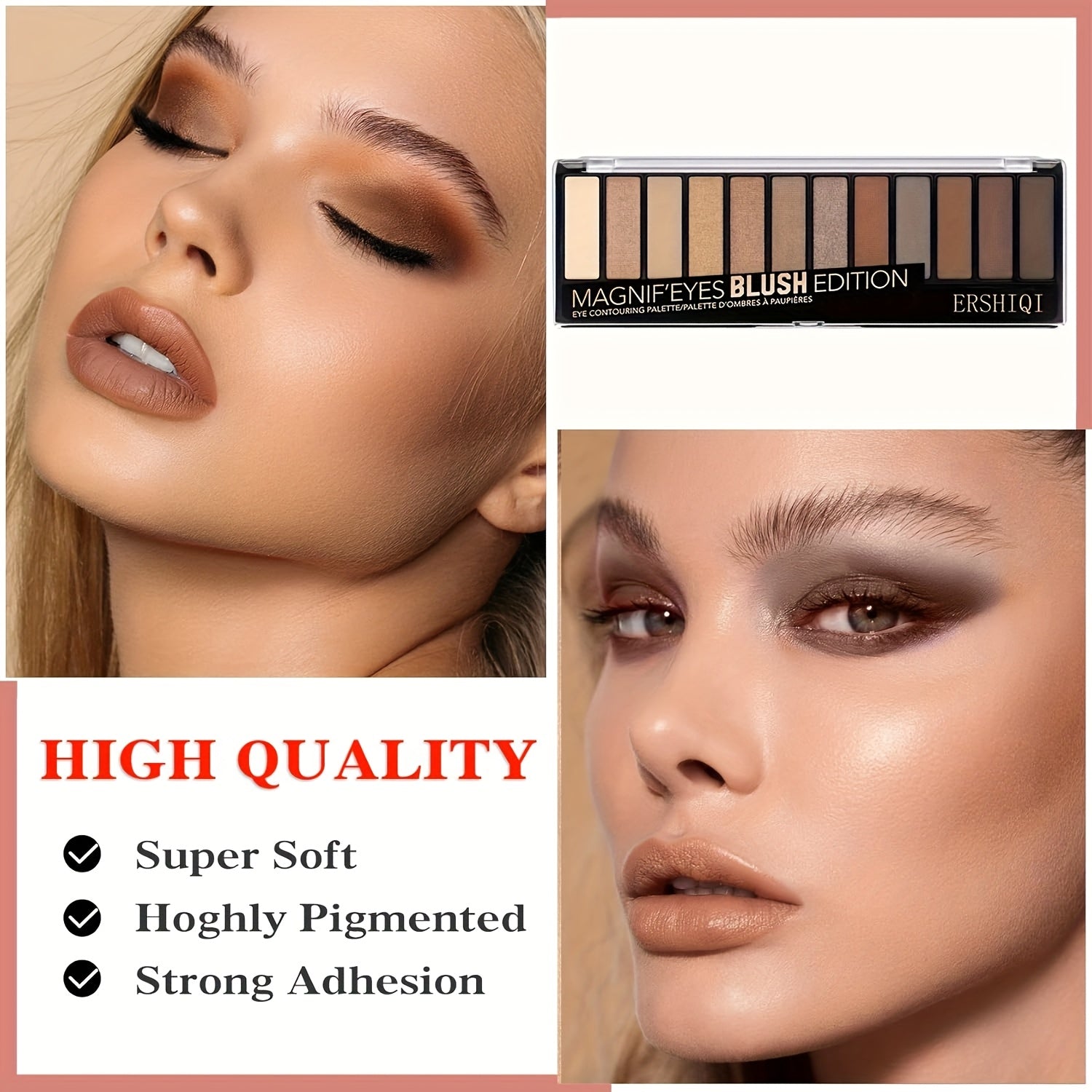 Paleta de sombras de ojos para mujer 12 tonos mezclables en tonos nude y ahumados