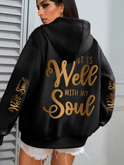 Plus Size Hooded Sweatshirt with Gold Lettering Oversized Fall Winter Cozy