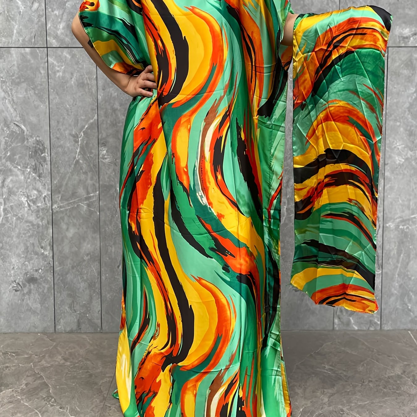 Plus Size Floral Pattern Longline Dress Short Sleeve Crew Neck Summer Clothing