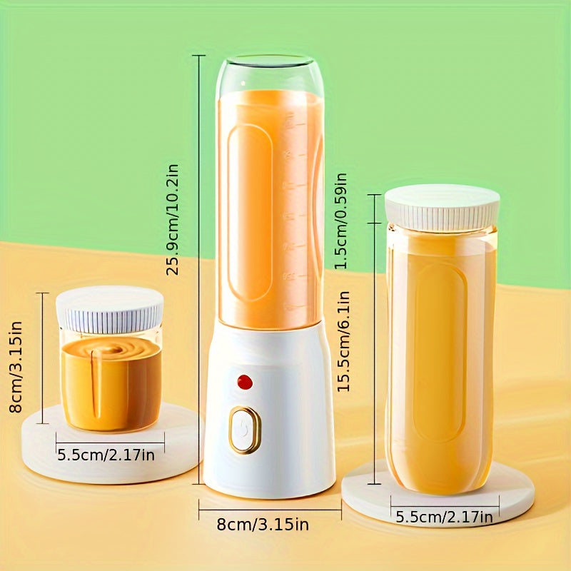 Portable Mini Blender and Juicer with 15oz Capacity, USB Rechargeable, 10 Stainless Steel Blades