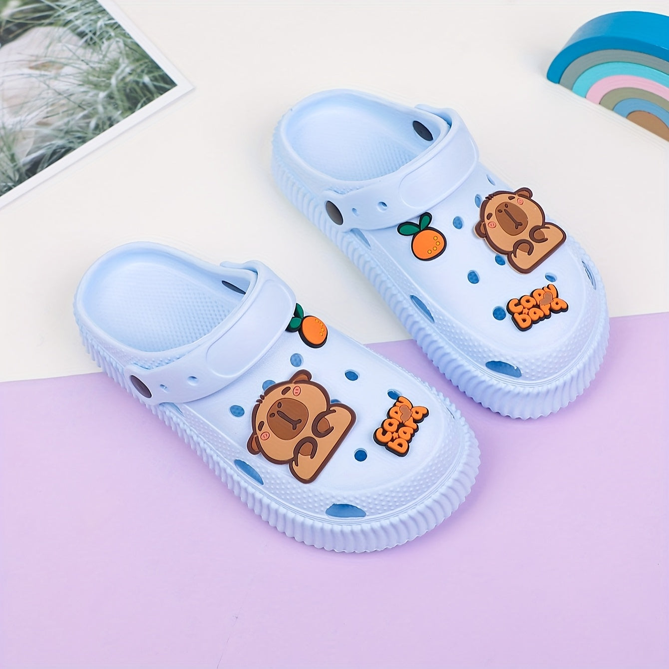 Kids Summer Cartoon Bear and Orange Slices EVA Clogs Breathable Non-Slip Shoes