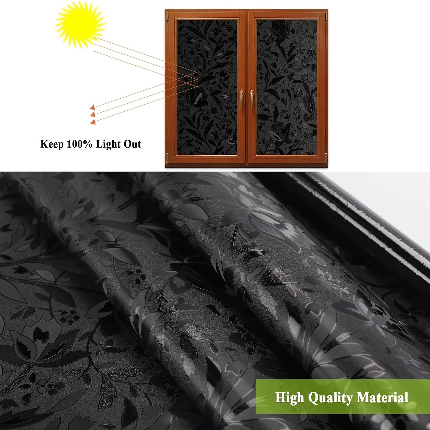 Blackout Window Film Black Self-Adhesive UV Heat Control for Home Office Bedroom