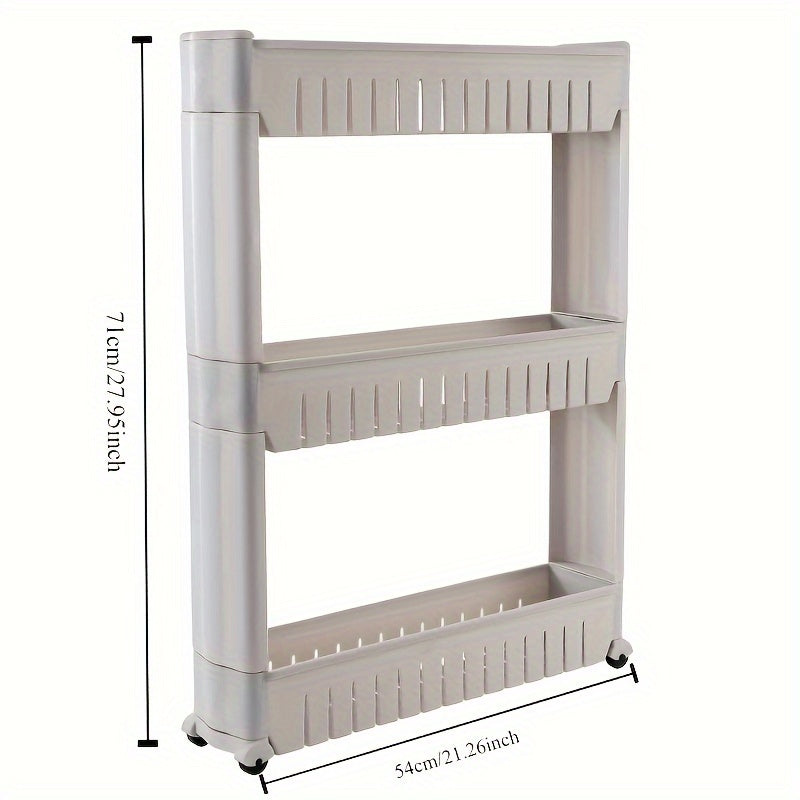 3-Layer Refrigerator Edge Gap Organizer Cabinet for Bathroom and Living Room Storage Free-Standing Trolley