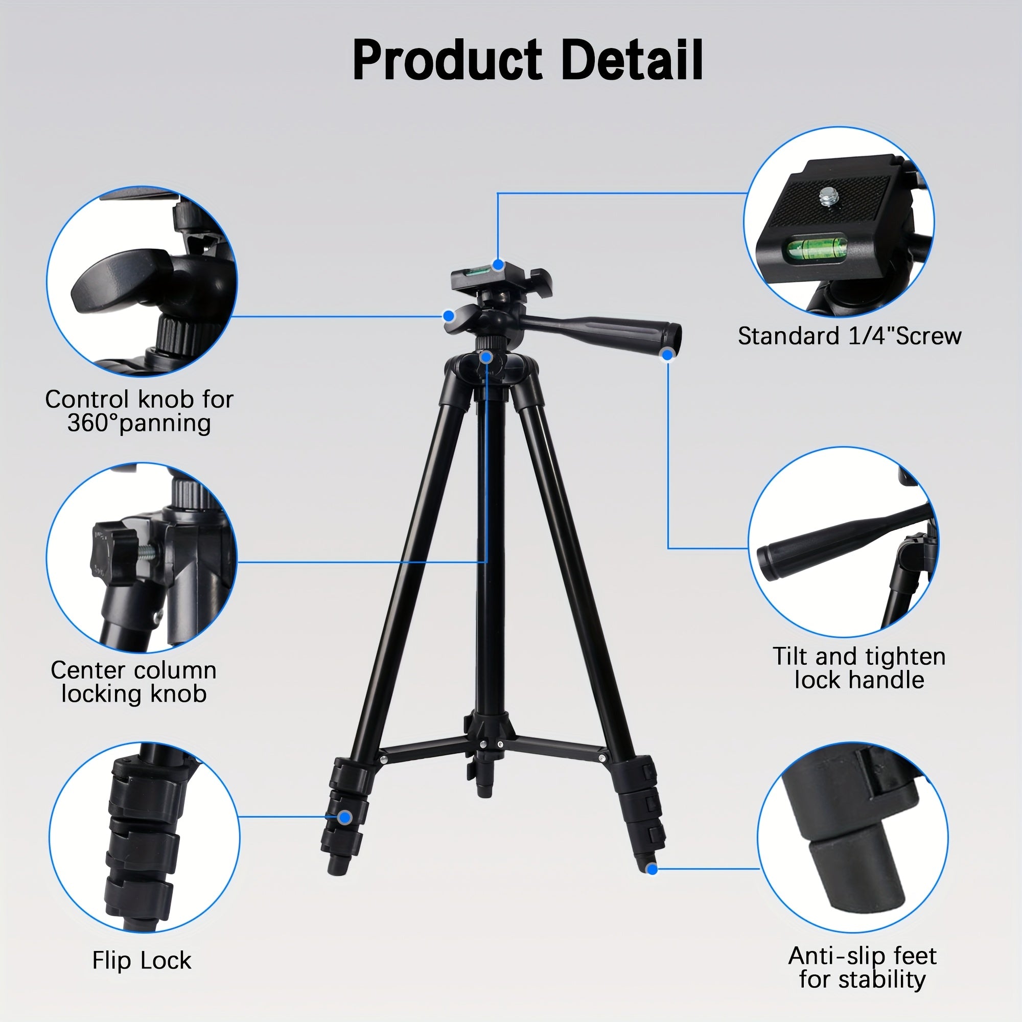 Aluminum Alloy Tripod with Gimbal Head 132cm for Photography Vlogging Live Streaming