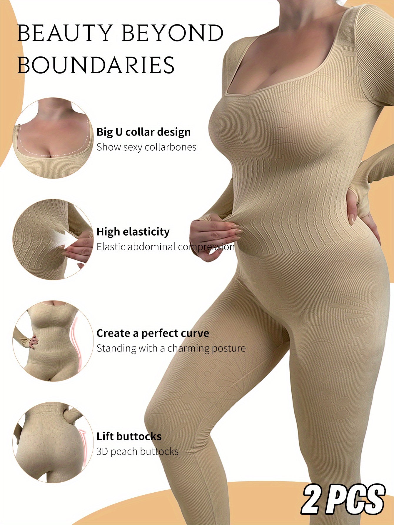 Plus Size Women's Seamless Shapewear Jumpsuits Black Beige Tummy Control Butt Lift