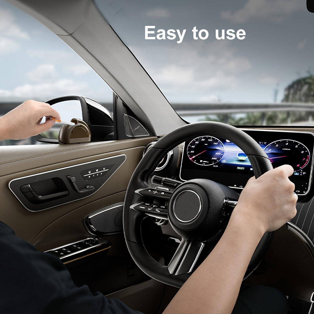 Black Windproof Car Ashtray with Odor Seal and Metallic Lining