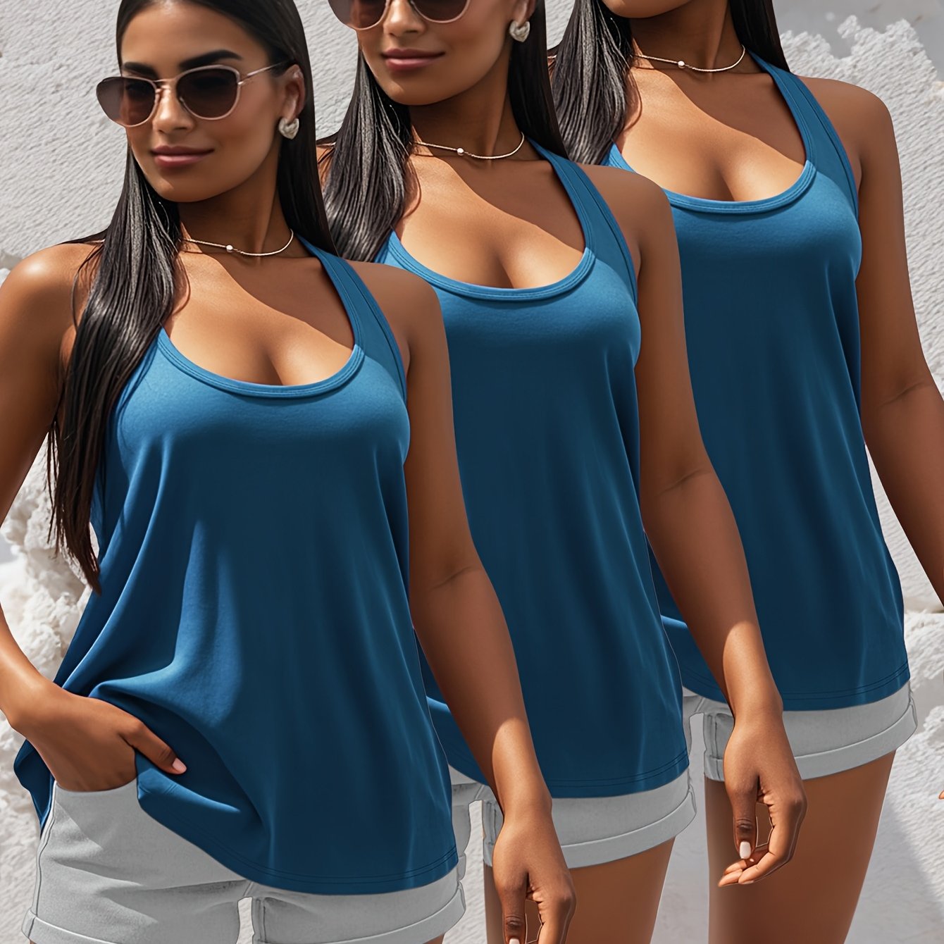 Set of 3 Women's Cotton Plain Tank Tops Basic Sleeveless Shirts
