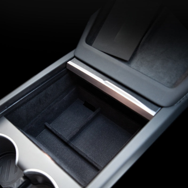 Center Console Storage Box with Flocked Interior for Tesla Model 3 and Model Y