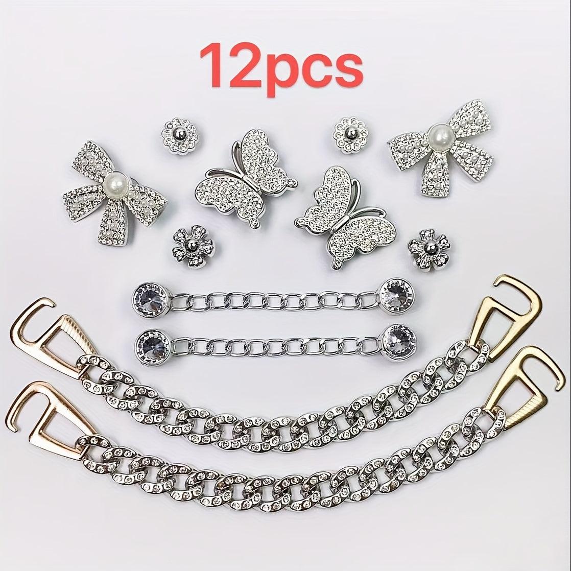 Women Silvery Bow Sunflower Butterfly Shoe Accessories Set for Clogs Sandals