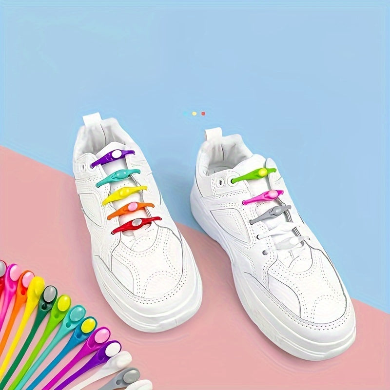 Unisex Silicone No-Tie Shoe Laces Vibrant Neon Colors 36 Pairs