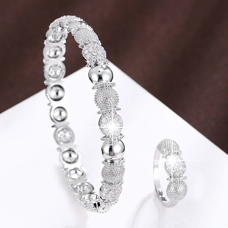 Jewelry Bracelet and Ring Set with Semi-Circle Design for Women