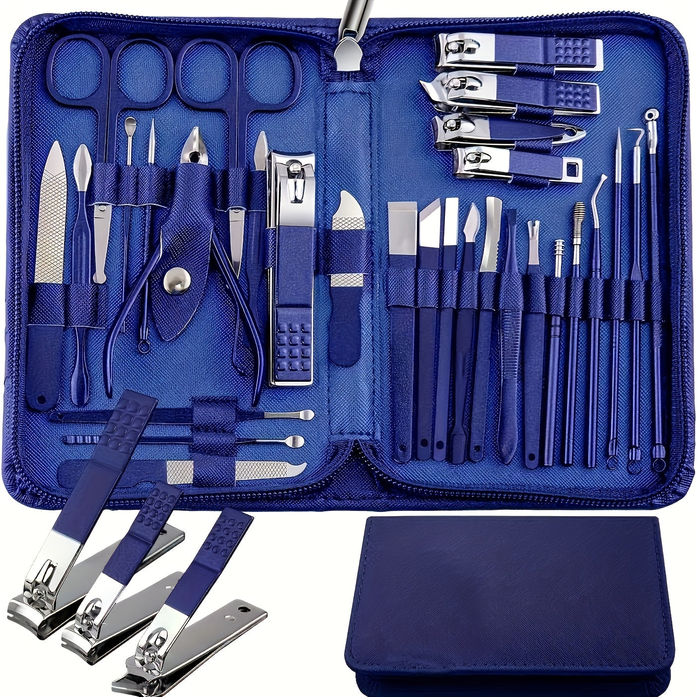30-Piece Stainless Steel Nail Care Set with Travel Case for Manicures and Grooming