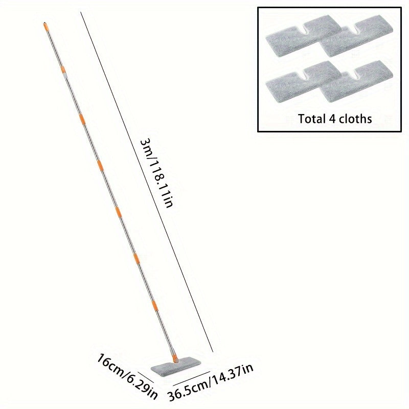 Juego de limpiador de ventanas y cristales extra largo con cabezal de fregona giratorio y 4 almohadillas