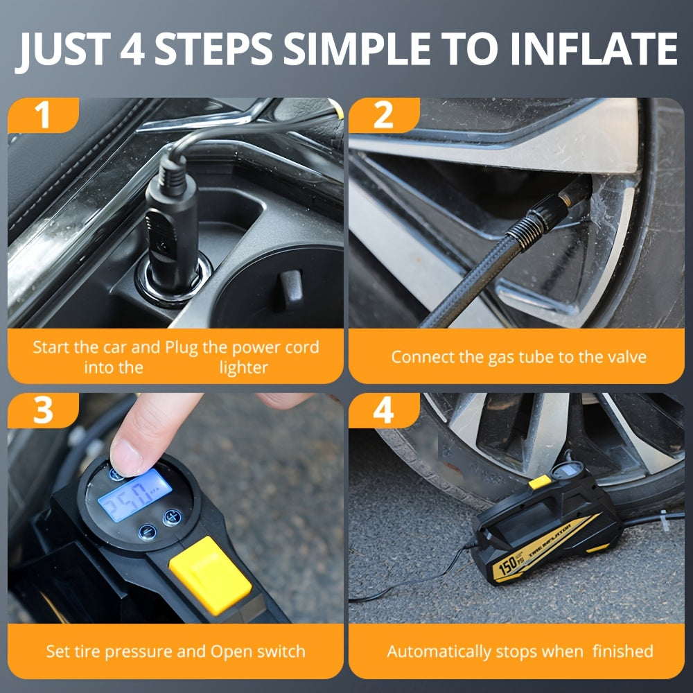 Digital Tire Inflator Portable Air Compressor Pump with LED Light for Cars Motorcycles Bicycles 12V