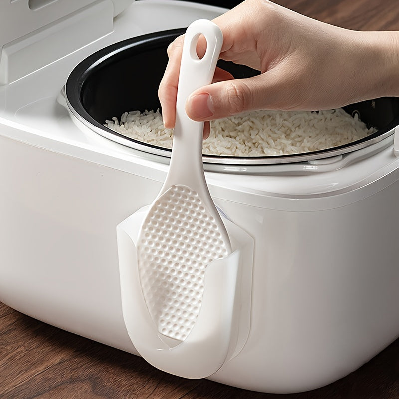 Soporte de cucharas de arroz de plástico con ventosa, organizador de utensilios de cocina para cucharas, cucharón y escudilla para olla de arroz