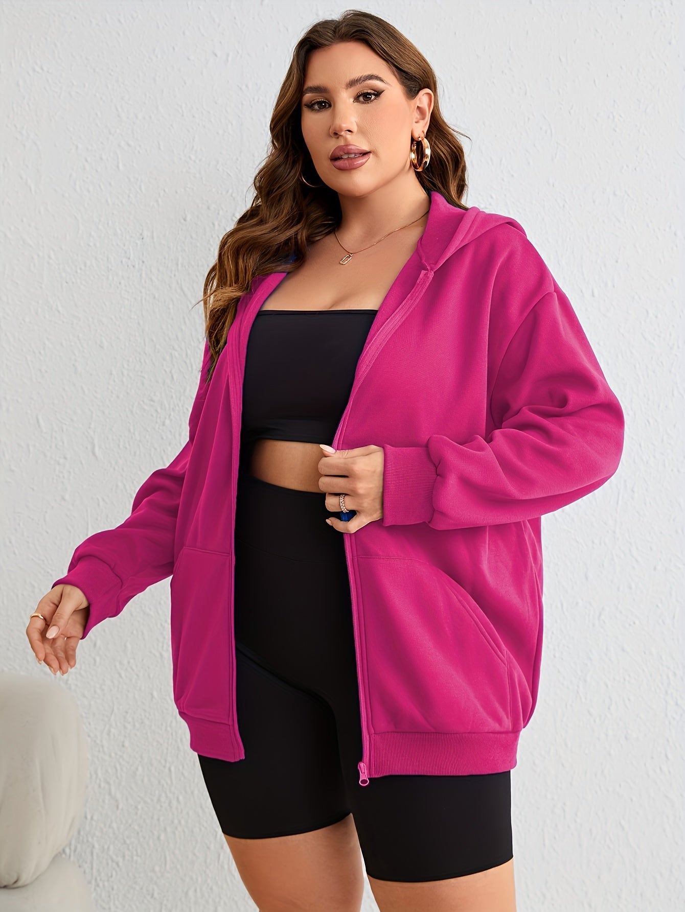 Women's Loose Fit Longline Hoodie Polyester Spandex Black Lounge Workout