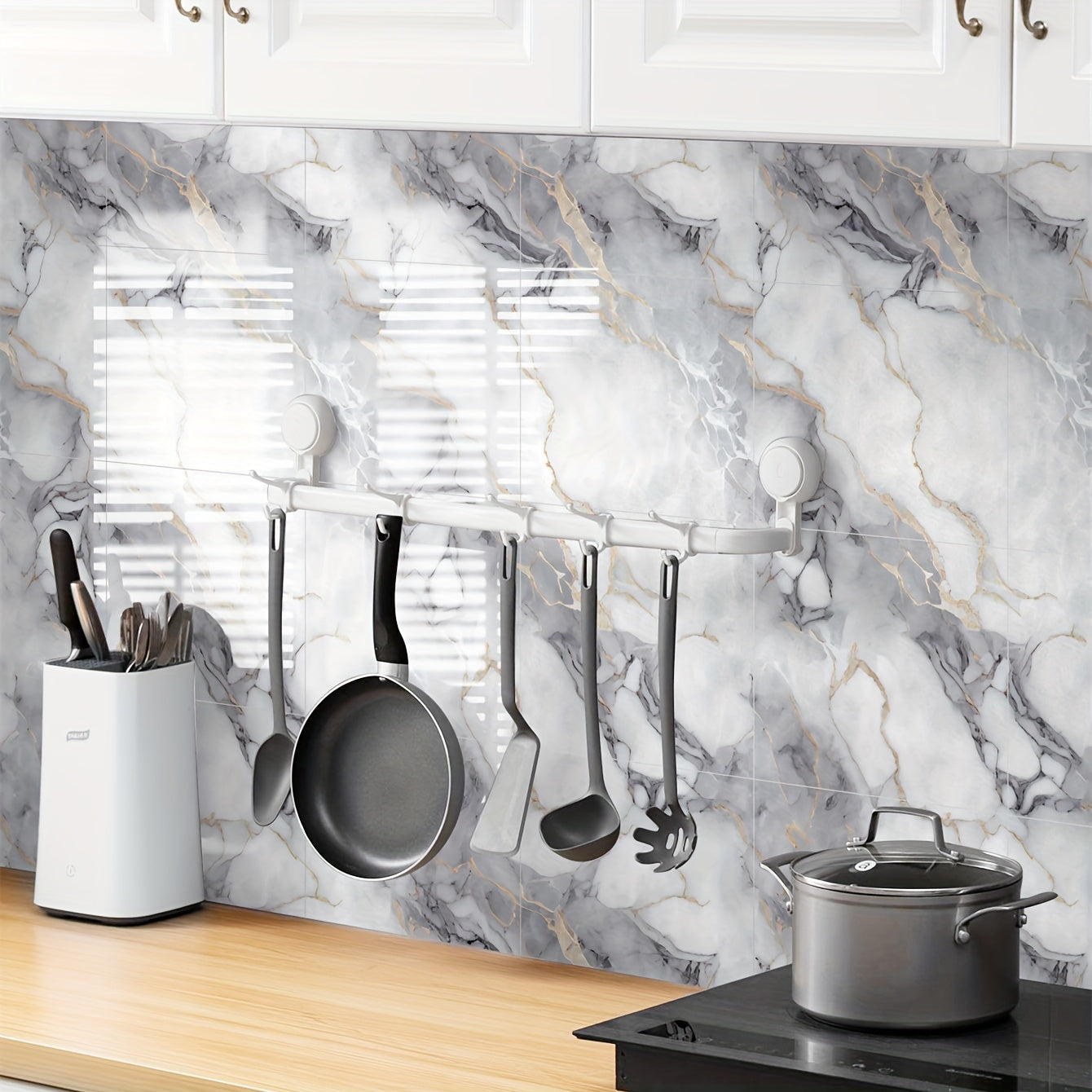 Self-Adhesive Waterproof Marble Tile Wall Stickers for Kitchen Bathroom Set of 10