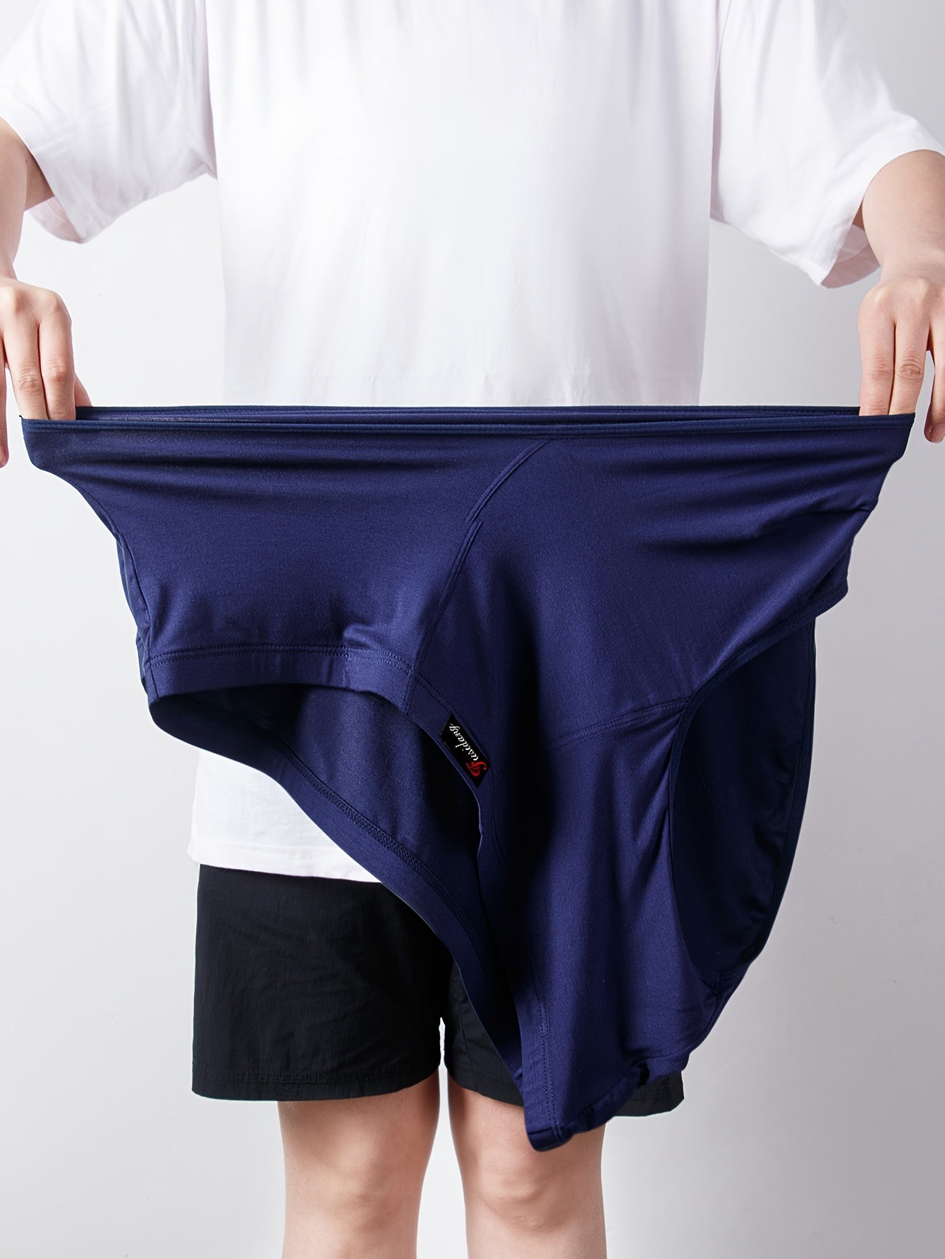 Men's High-Waist Modal Underwear Plus Size Stretchy Briefs for Big and Tall Navy Black Light Blue Dark Gray