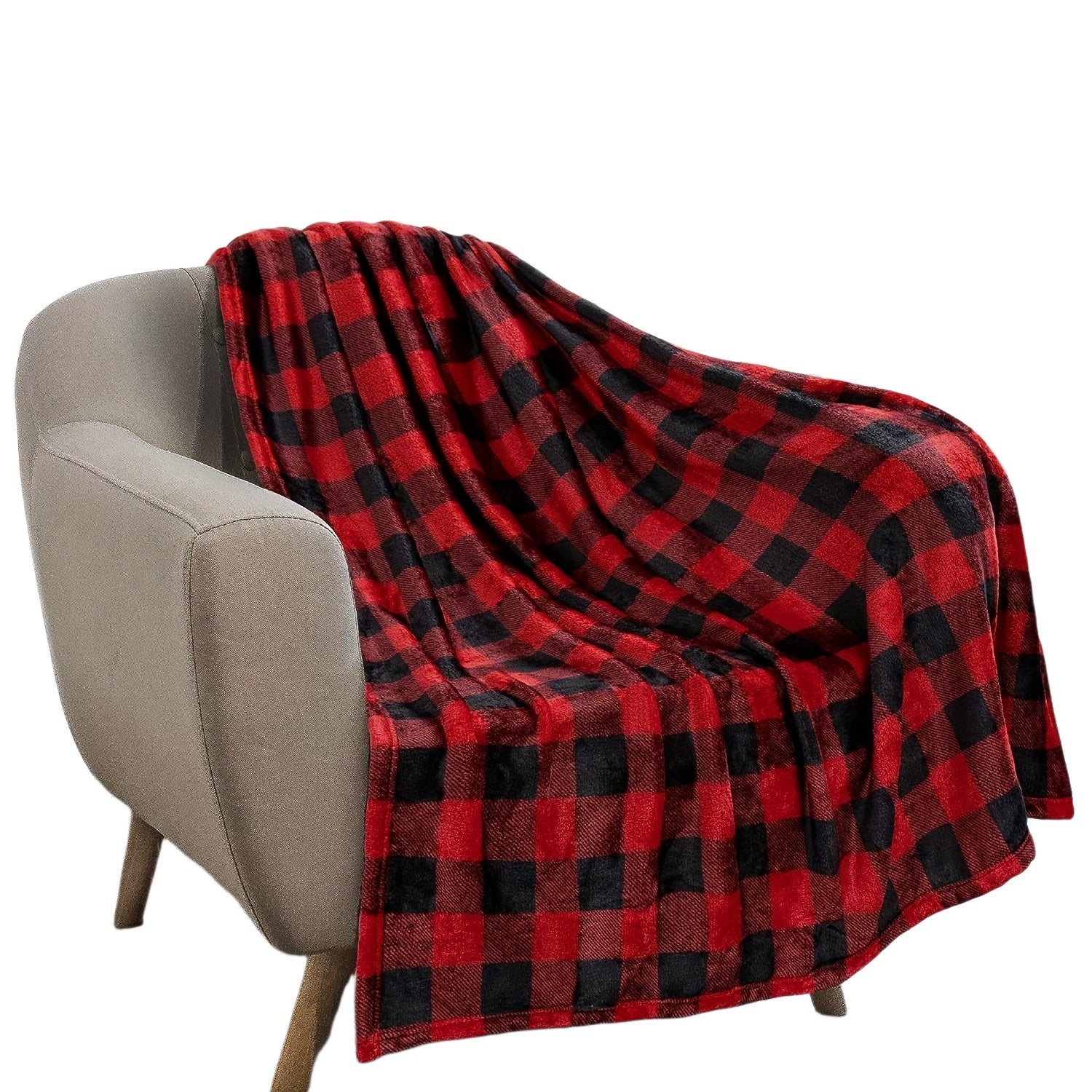 Plaid Flannel Fleece Throw Blanket for Couch and Bed Black Red Checkered