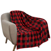Plaid Flannel Fleece Throw Blanket for Couch and Bed Black Red Checkered