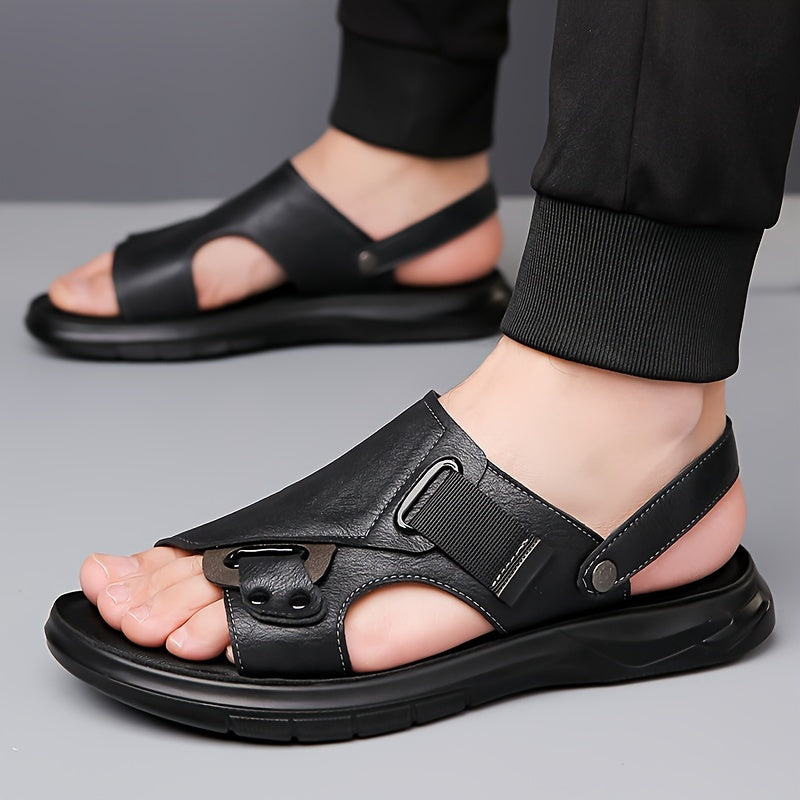 Men's Open-Toe Casual Sandals Non-Slip Summer Breathable PU Leather