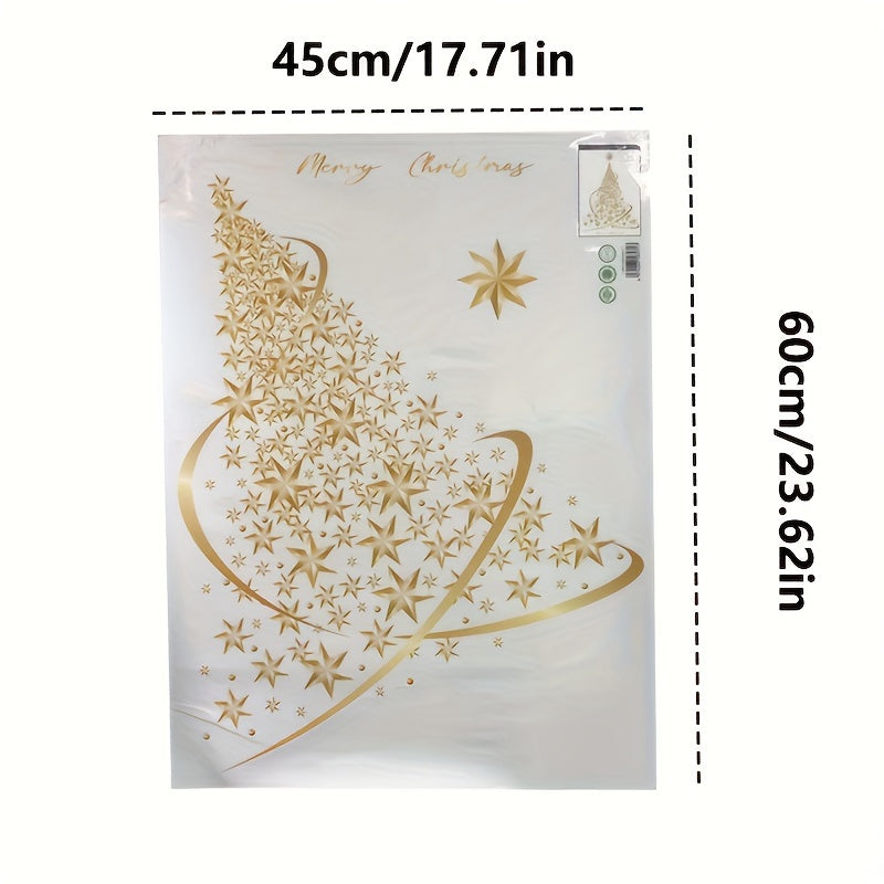 Gold Christmas Tree Window Clings Reusable Peel and Stick Decor for Glass Doors