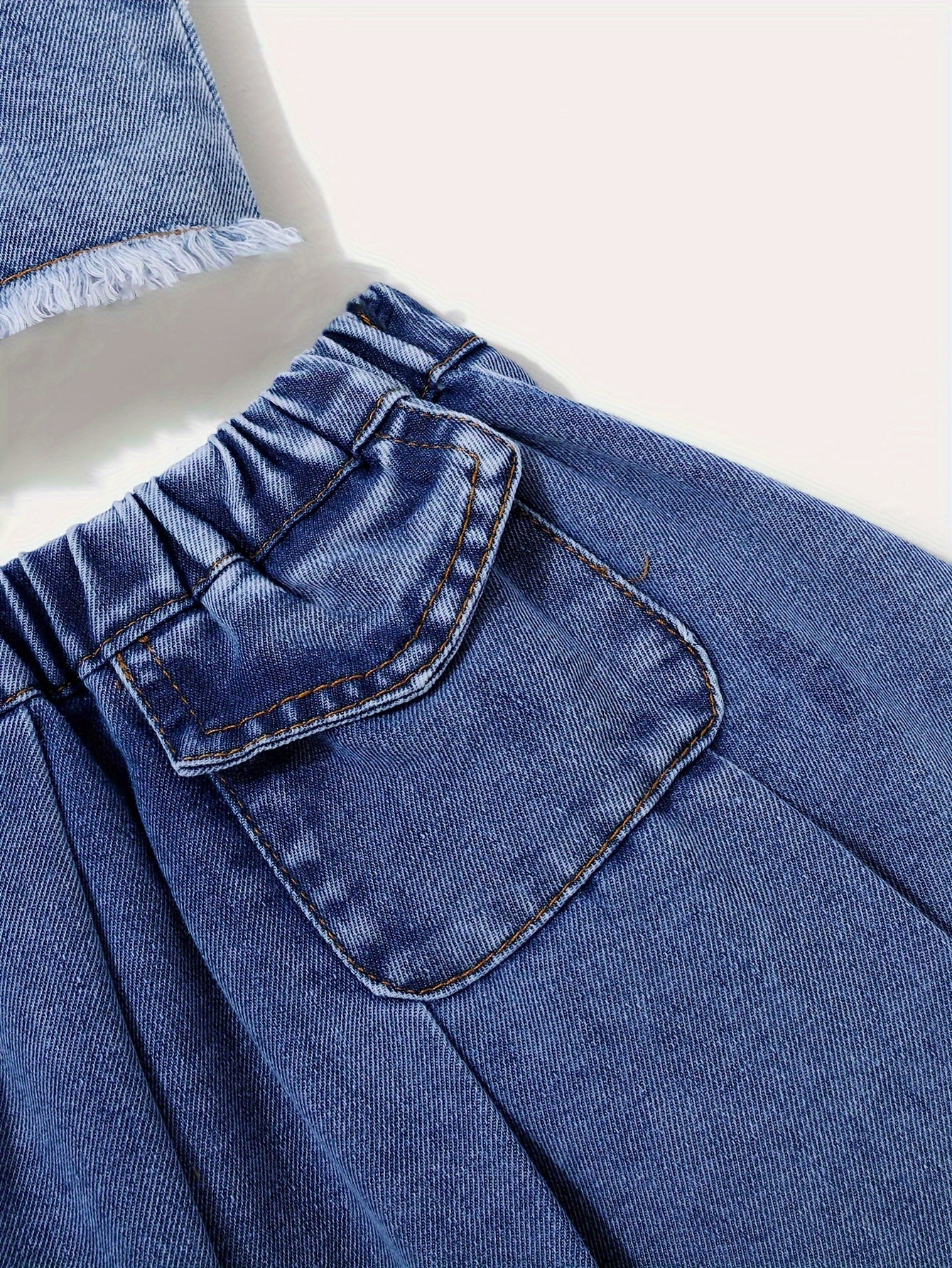 Girls Denim Set Medium-Large Size Solid Color Woven Peplum Spring Summer Fall