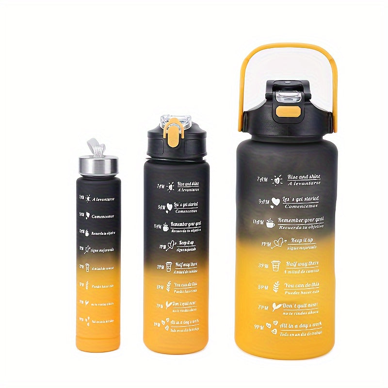 Set of 3 Motivational Water Bottles 2000ml 800ml 300ml with Straw and Sleeve