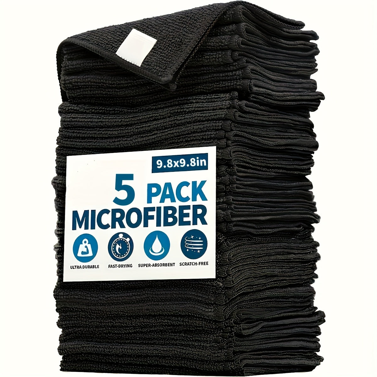Set of 5/10/20/50 Black Flat Cleaning Cloths Soft Quick-Drying Absorbent