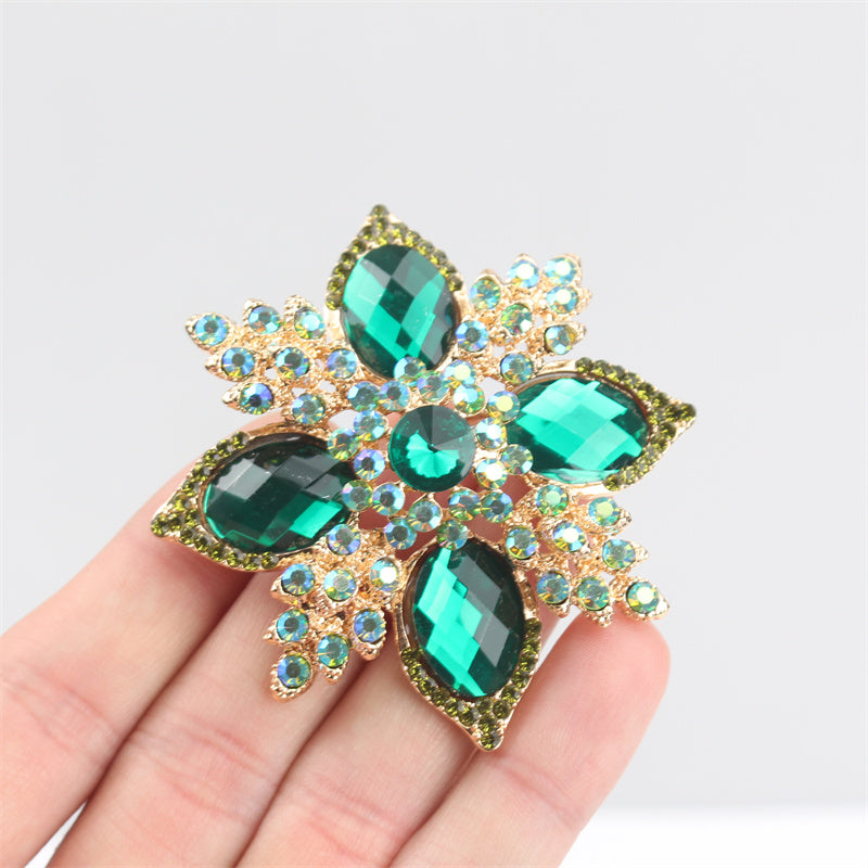 Elegant Flower Brooch Pin Enamel Rhinestones Gift for Her