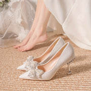 Women's Crystal Embellished Stiletto Heels, Pointed Toe Wedding Pumps