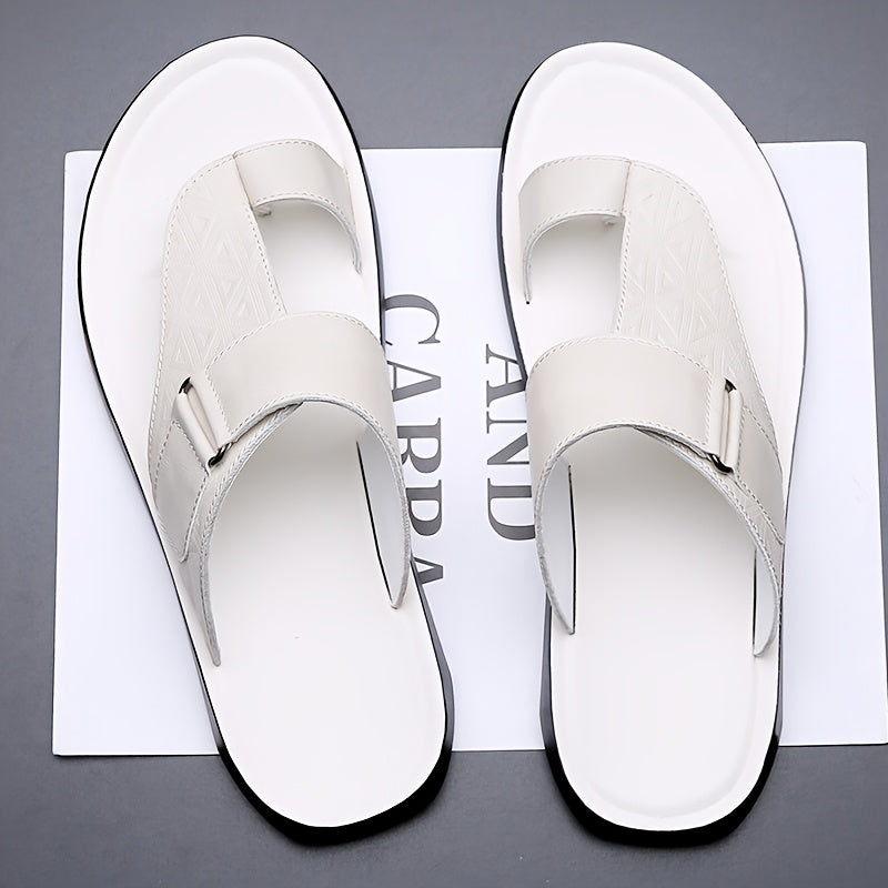 Men's Summer Casual Slides with Adjustable Strap Lightweight PU Non-Slip Beige