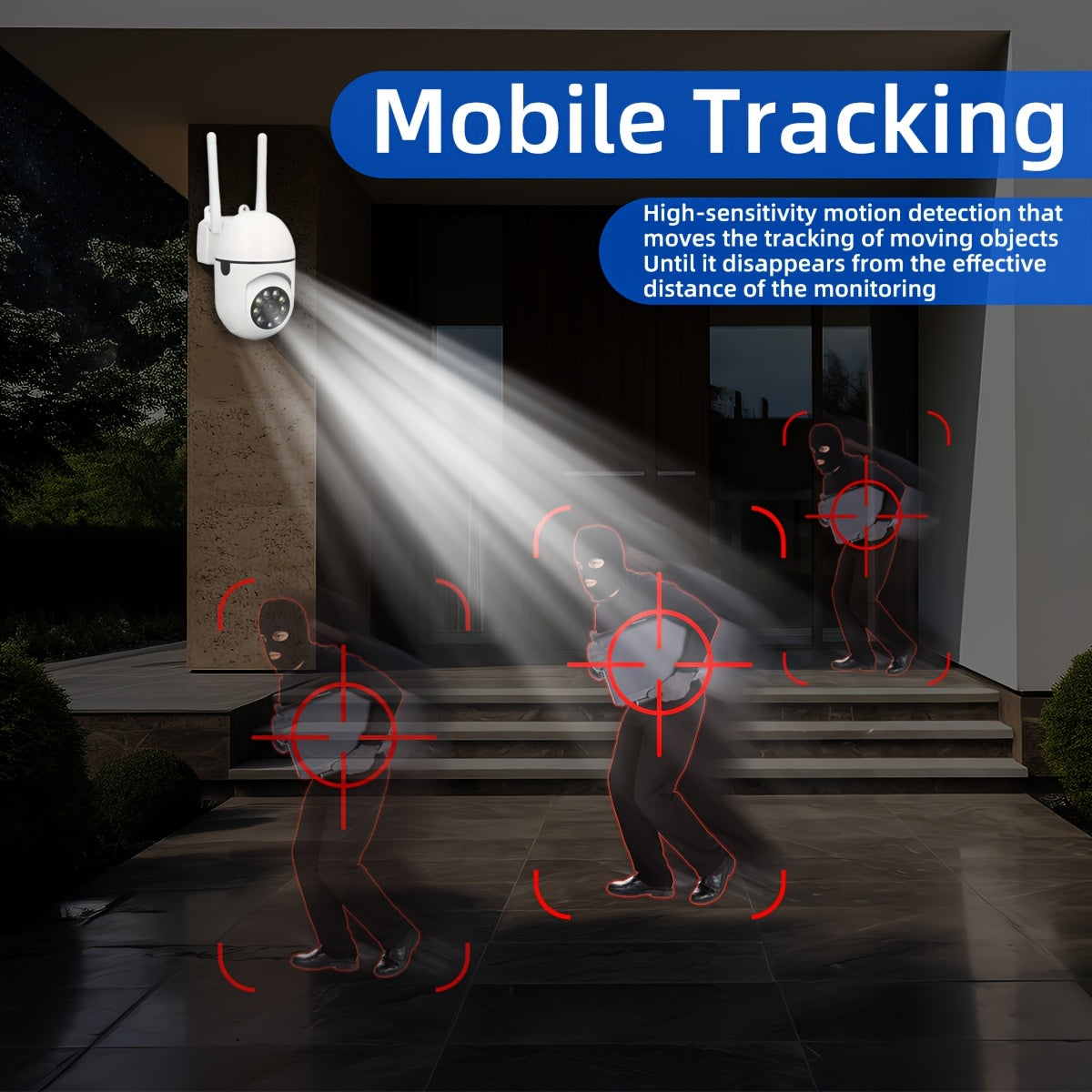 Infraqizil tunelli kechki ko‘rish bilan WiFi xavfsizlik kamerası, ikki tomonlama audio, masofadan ko‘rish