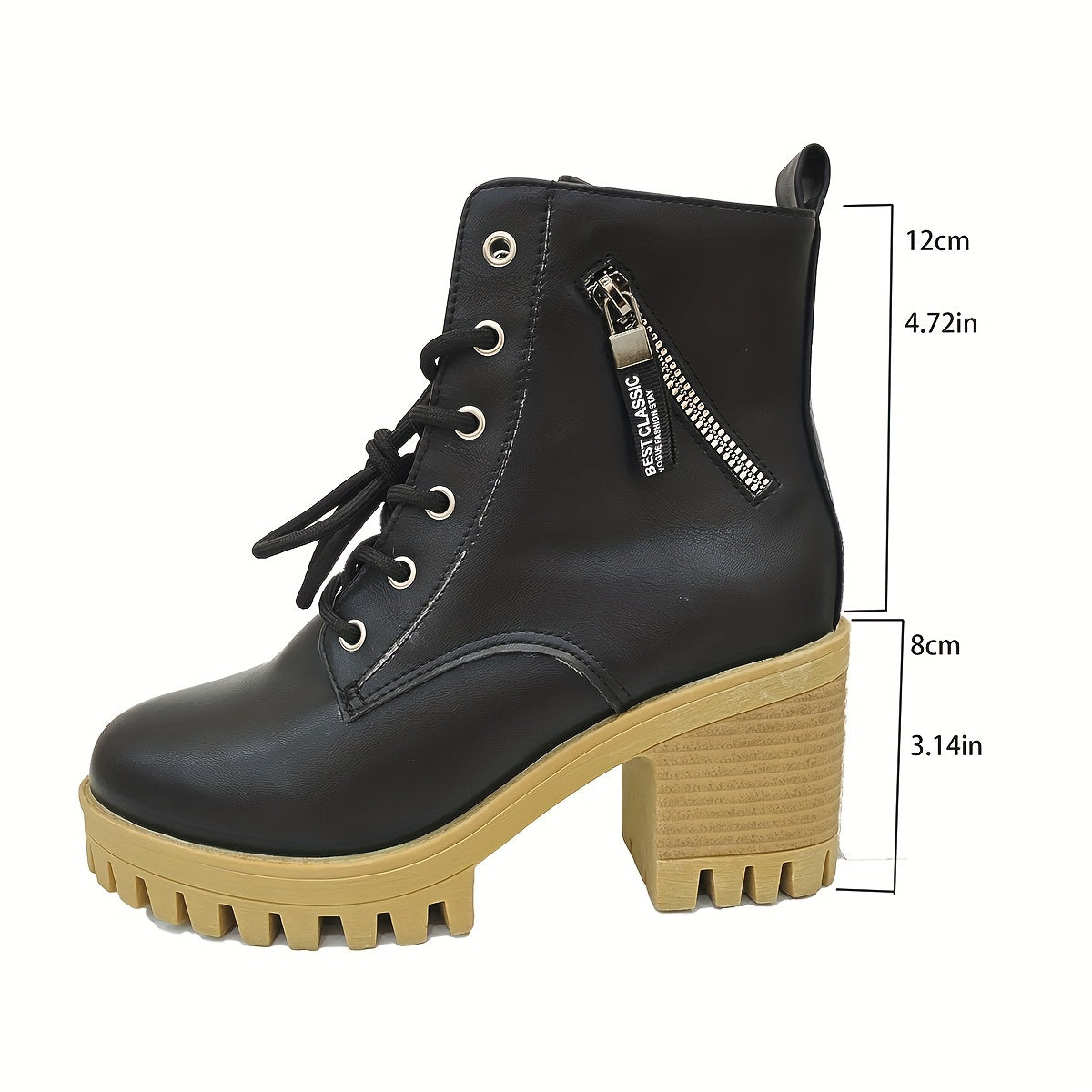 Women's Chunky Platform Ankle Boots Faux Cover Brown All-Season Heel